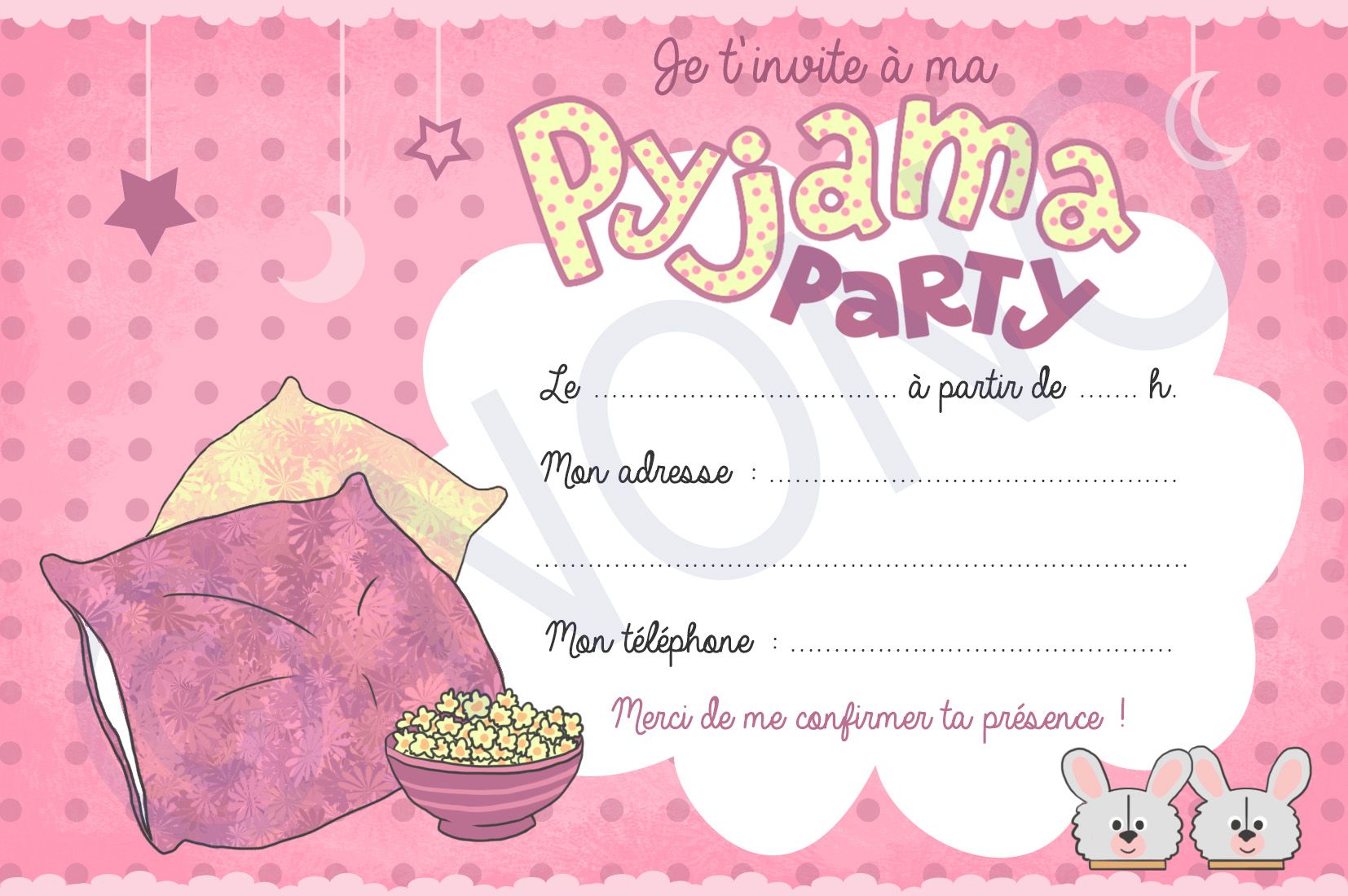 Carte d'invitation pour soirée pyjama a imprimer gratuit