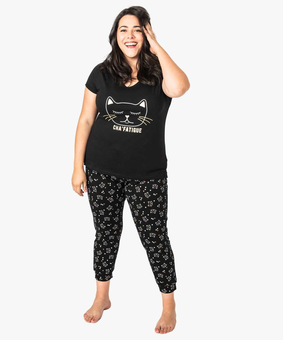 Pyjama femme noir coton