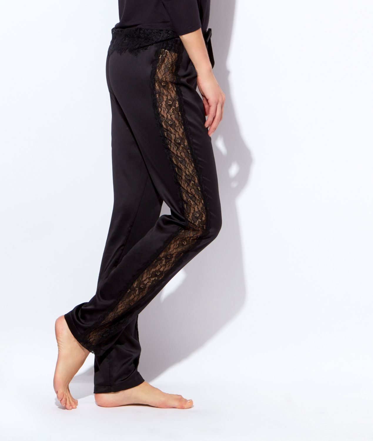 Pantalon pyjama satin noir femme