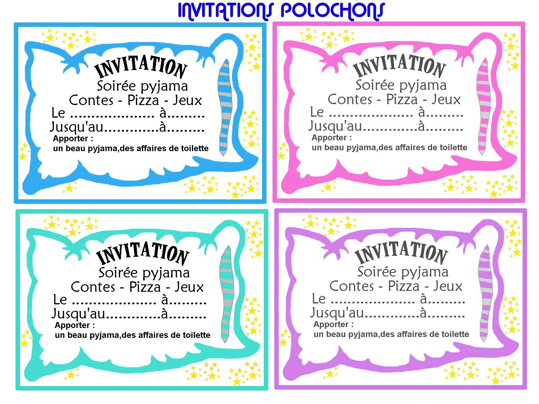 Carte invitation anniversaire soirée pyjama
