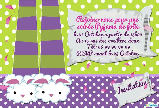 Carte d invitation pyjama party a imprimer