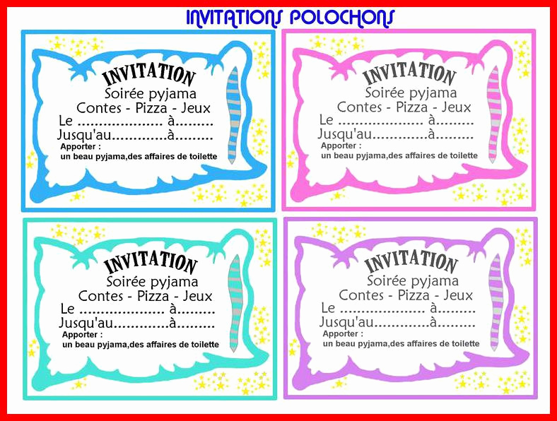 Carte invitation anniversaire à imprimer gratuite soirée pyjama