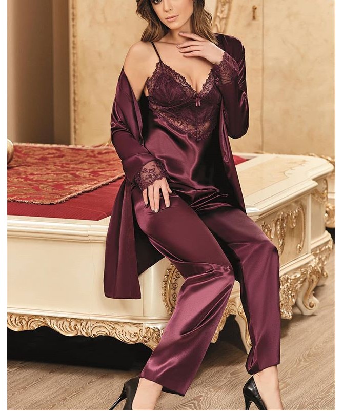 Pyjama 3 pieces satin femme