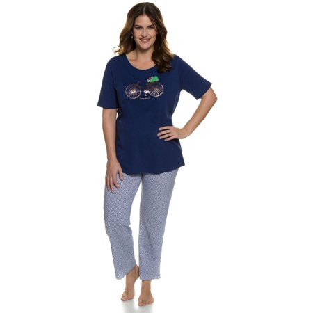 Ulla Popken Pyjama bis 68 Pyjama Zweiteiler 3/4-Ärmel geblümte Hose