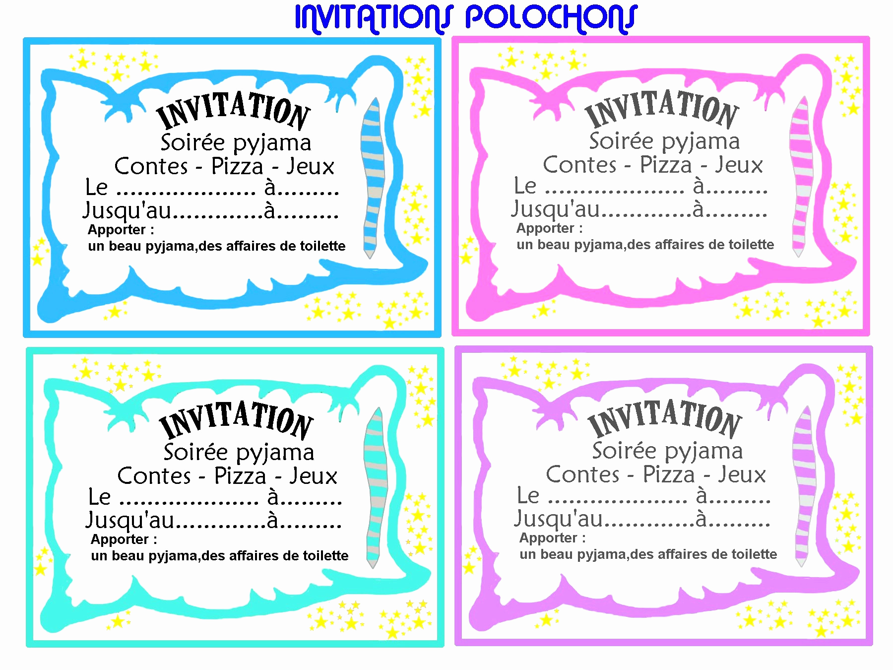 Carte d invitation pour soirée pyjama