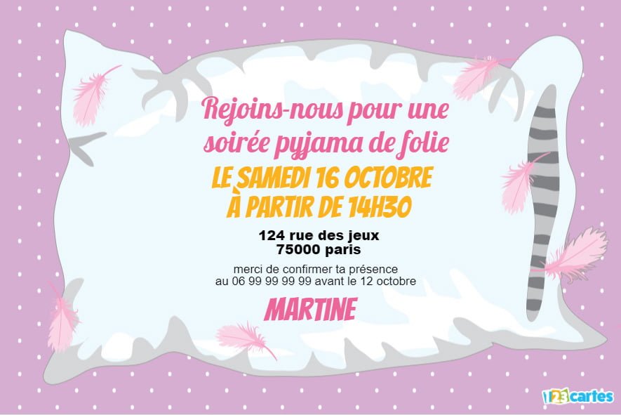 Invitation soirée pyjama fille à imprimer