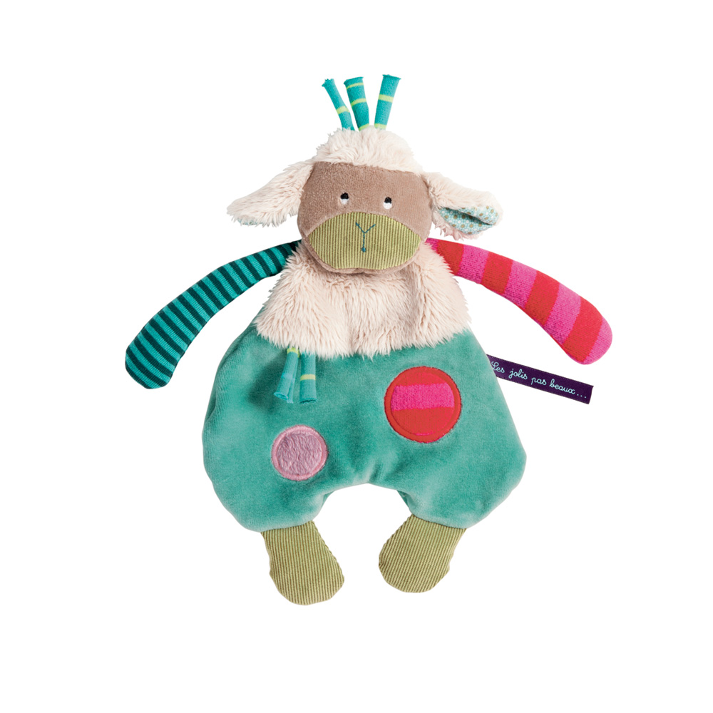 ㉗ - Doudou Peluche Musicale Mouton Crème Vert.. Les Jolis Pas Beaux