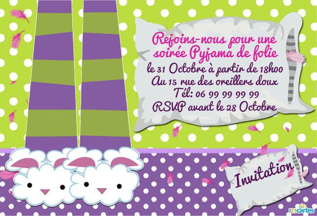 Carte invitation soiree pyjama