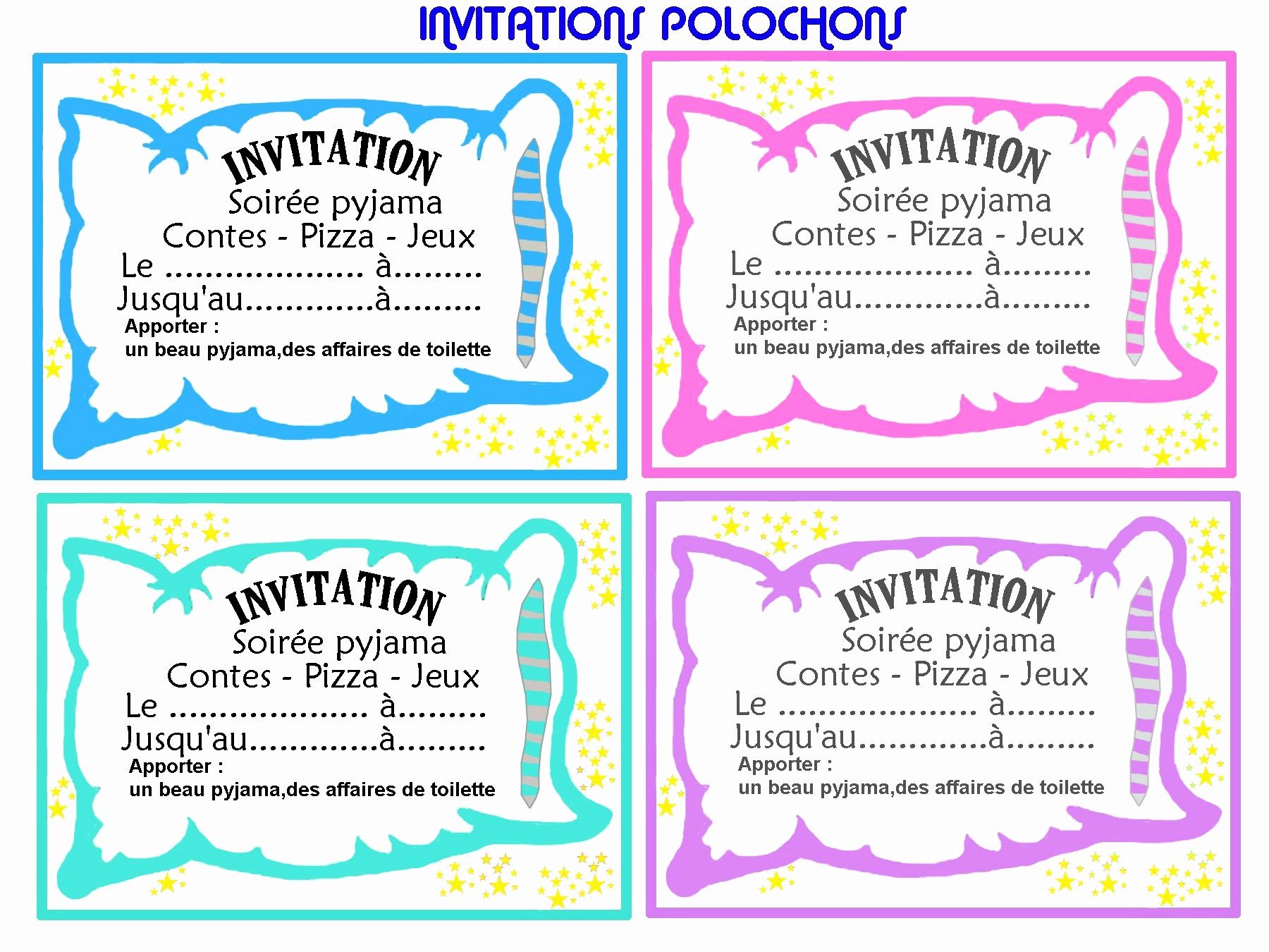 Carte invitation pyjama party gratuite imprimer